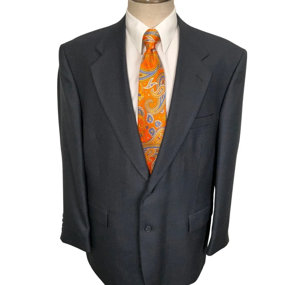 Stafford Blazer Mens 44R Charcoal Navy Houndstooth Lightweight Classic 2-Button